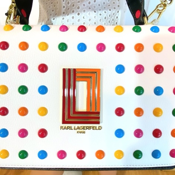 Karl Lagerfeld Paris Simone Leather Crossbody Multi Color Dots Purse Handbag NWT - Picture 4 of 11